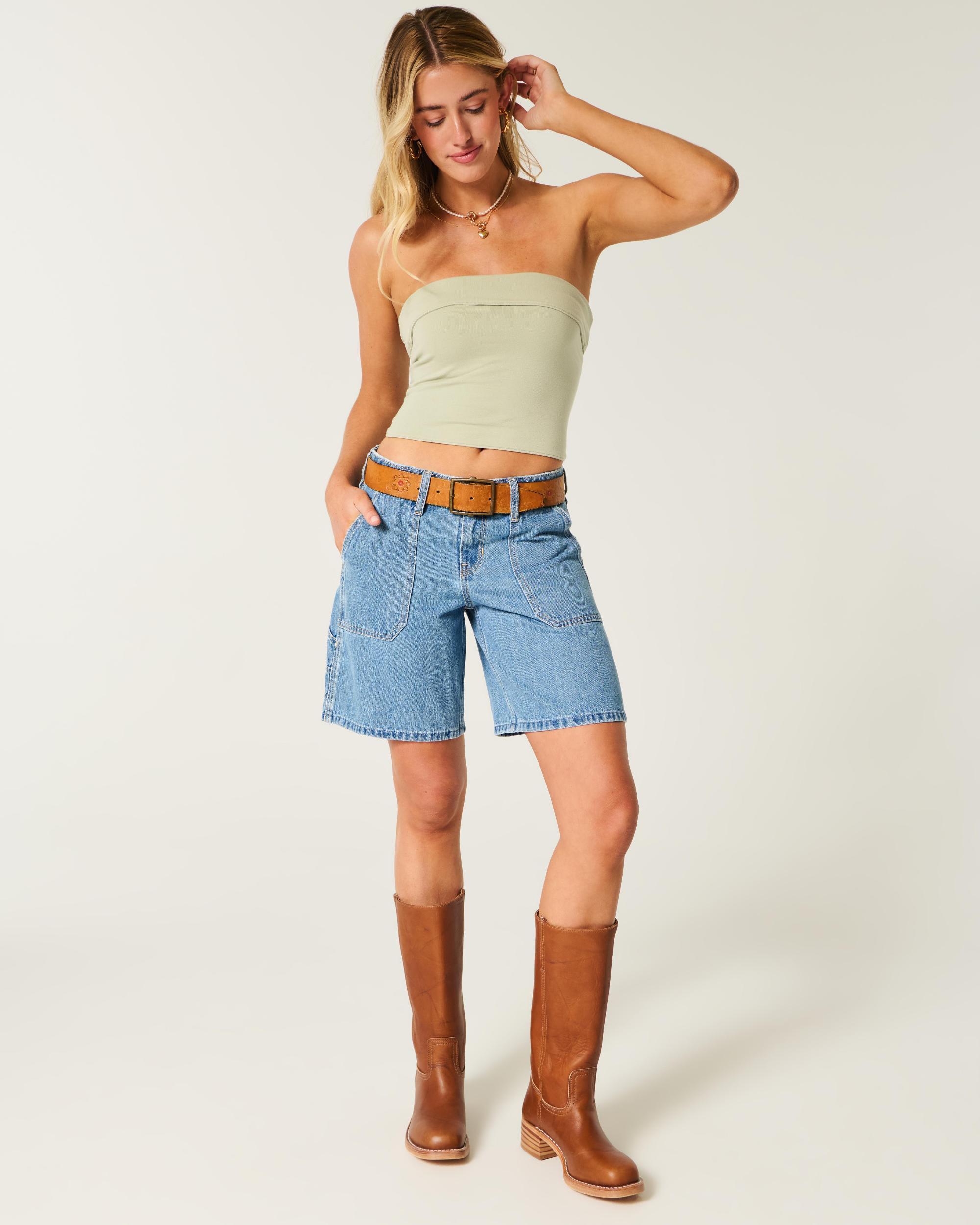 Low-Rise Medium Wash Number Graphic Baggy Jort Product Image