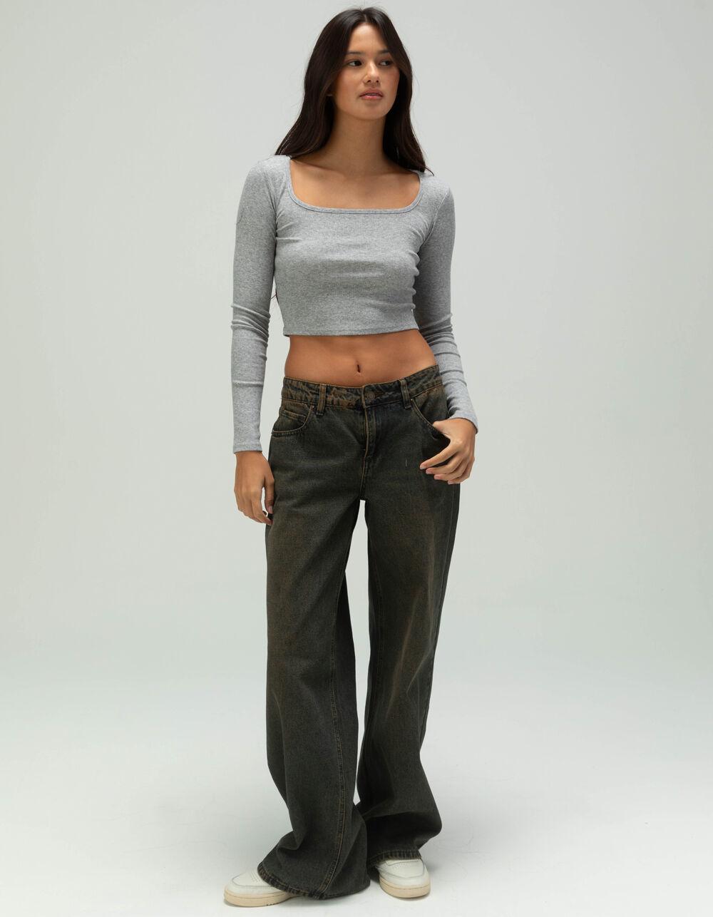 TILLYS Square Neck Womens Long Sleeve Tee - GREEN Product Image