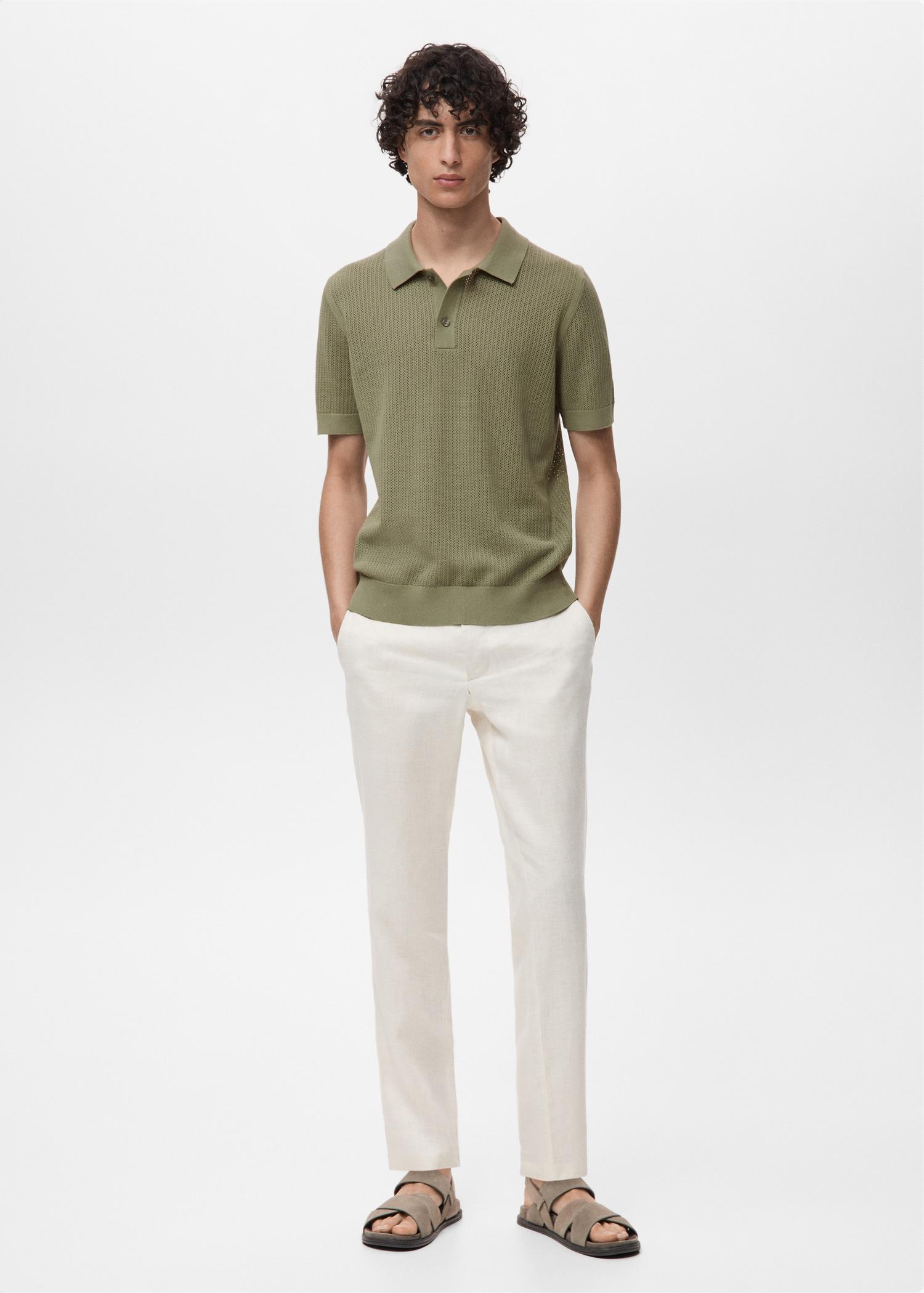 Openwork knitted cotton polo shirt - Men | MANGO USA Product Image