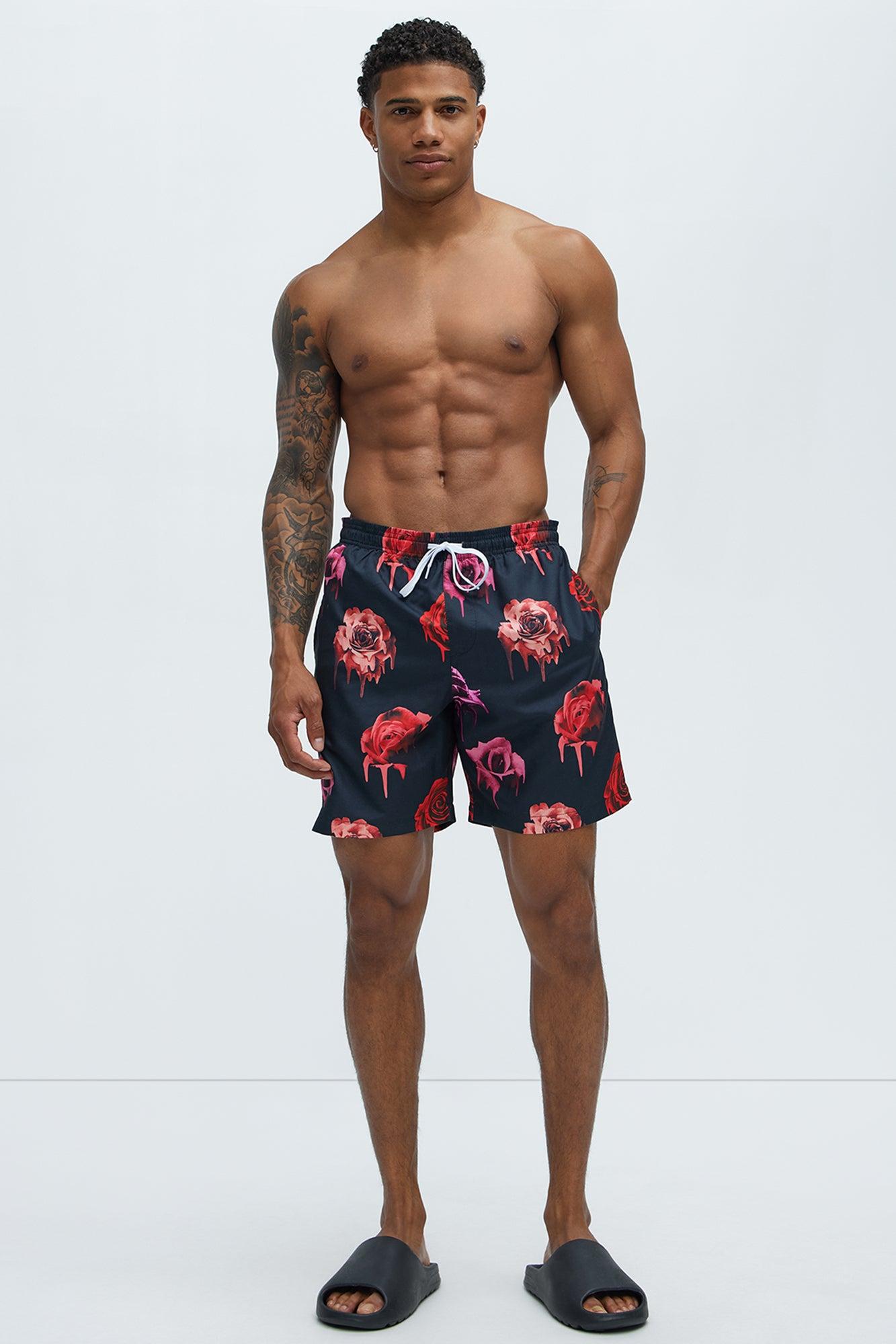 Melting Roses Swim Mid Trunk - Black Product Image