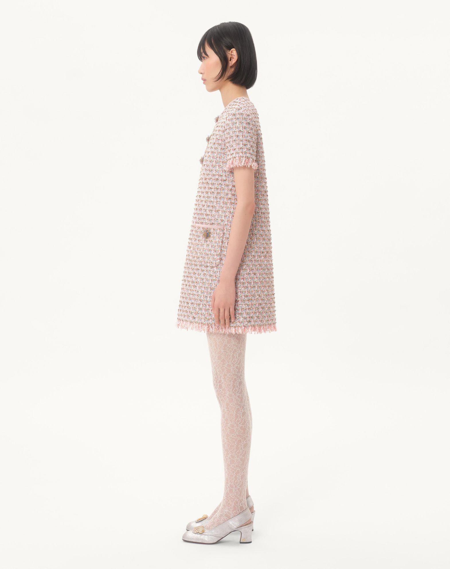 Embroidered Ribbon Tweed Short Dress Product Image