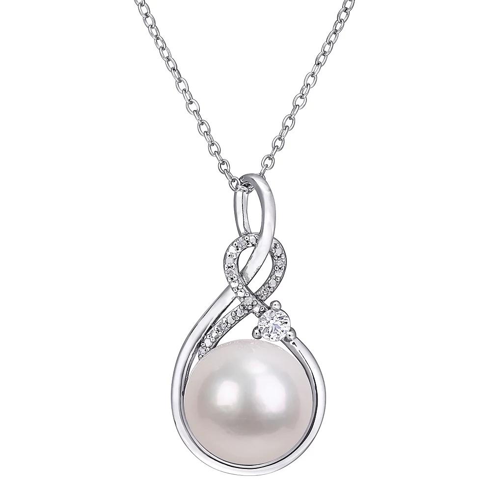 Stella Grace Sterling Silver Freshwater Cultured Pearl, Diamond Accent & Lab-Created White Sapphire Pendant Necklace, Women's, Size: 18" Product Image