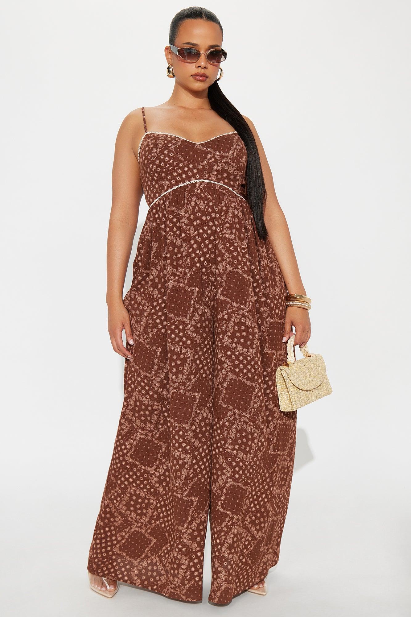 Bethany Gauze Wide Leg Jumpsuit - Brown/combo Female Product Image