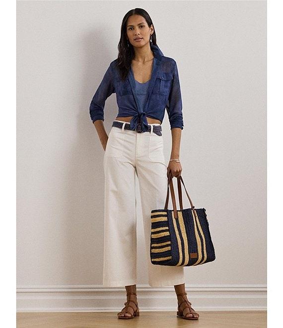 Lauren Ralph Lauren Sheer Chiffon Cerulean Print Point Collar Long Sleeve Shirt Product Image