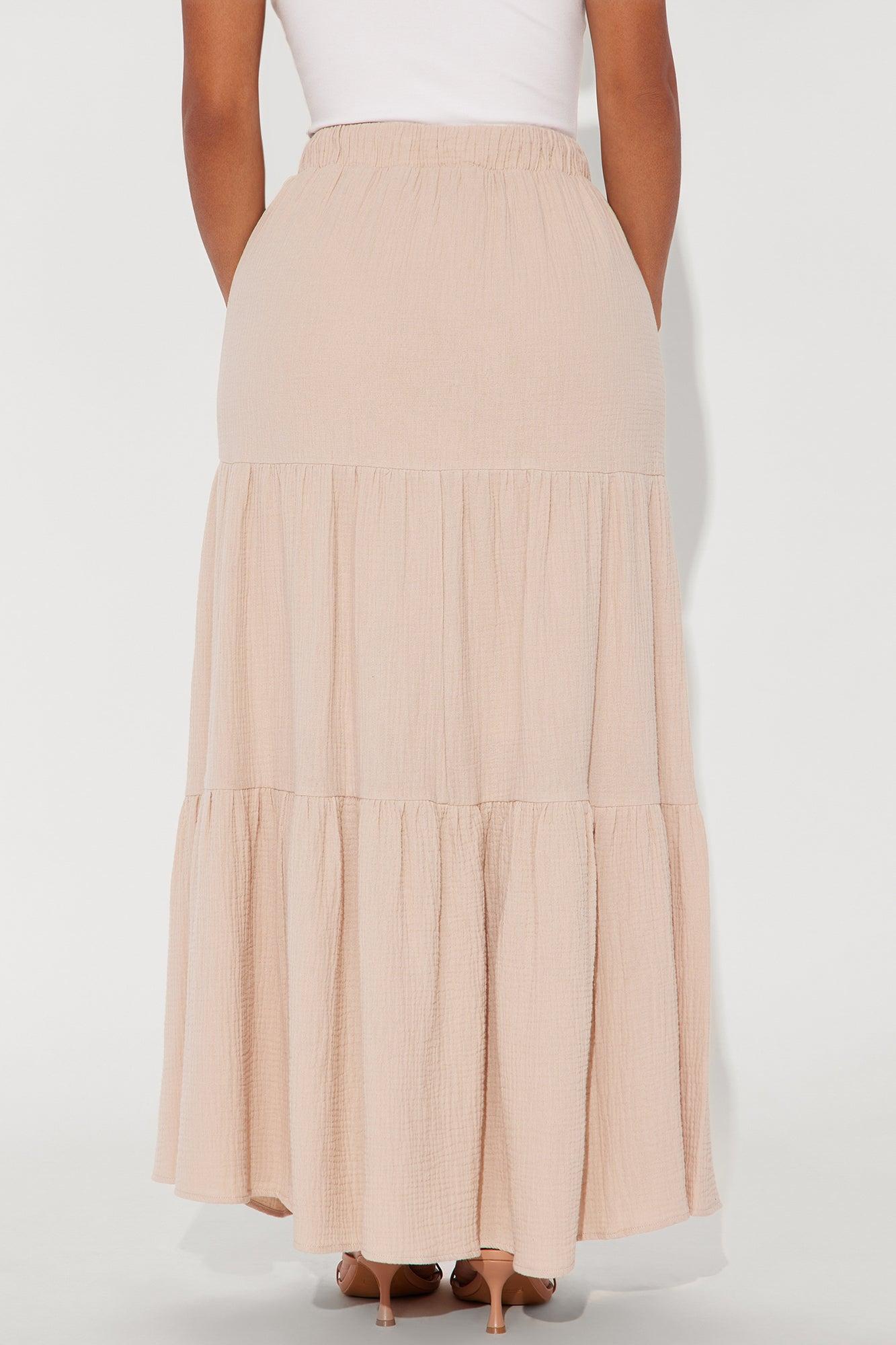 Emily Tiered Gauze Maxi Skirt - Taupe Product Image