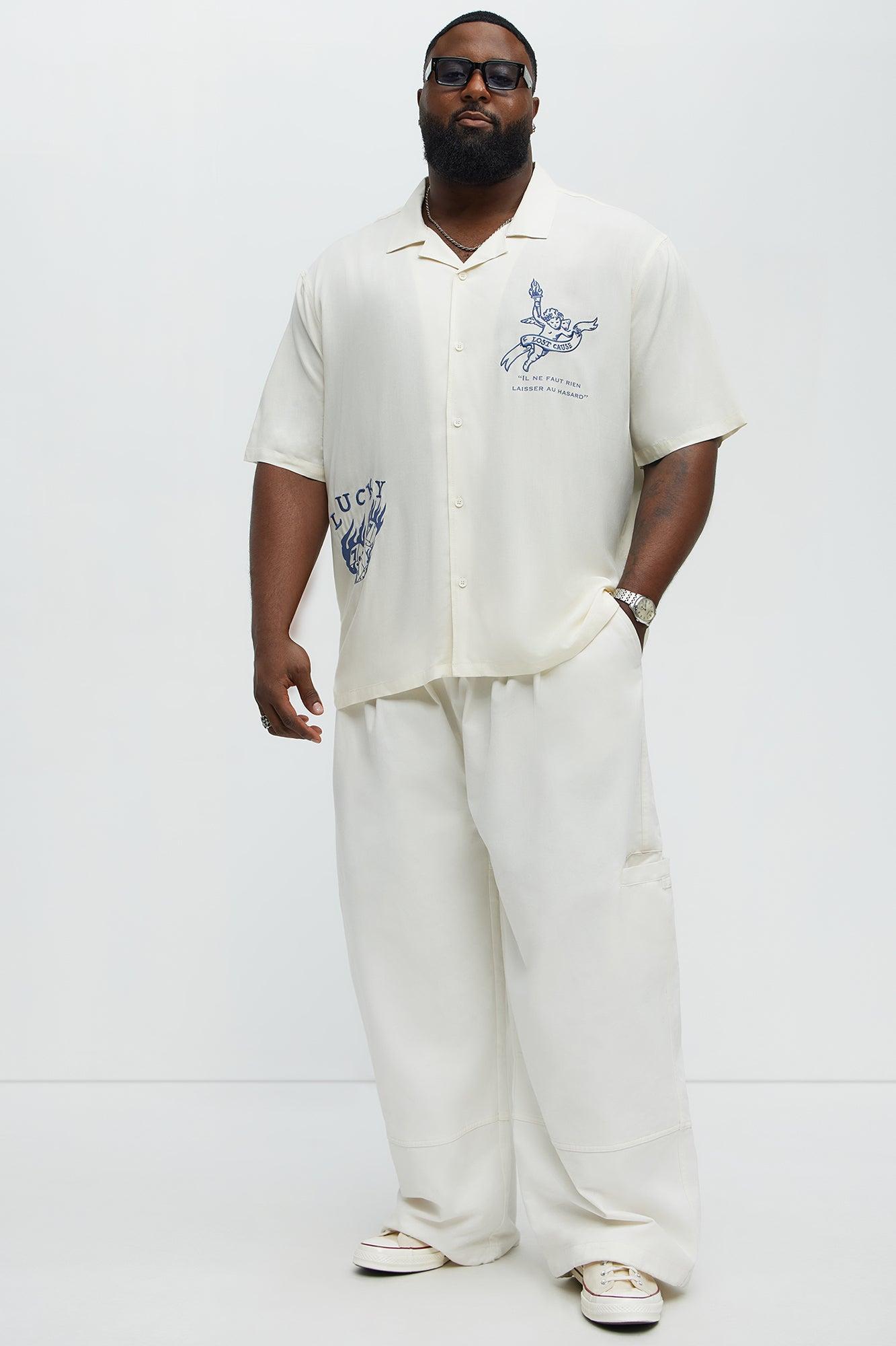 Embroidered Doodle Rayon Shirt - Cream Male Product Image