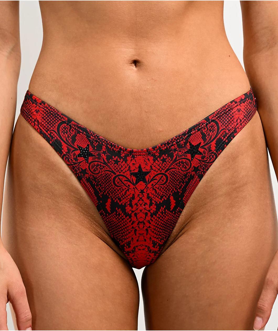 Affliction Lola Rhinestone Red High Leg Bikini Bottom Product Image