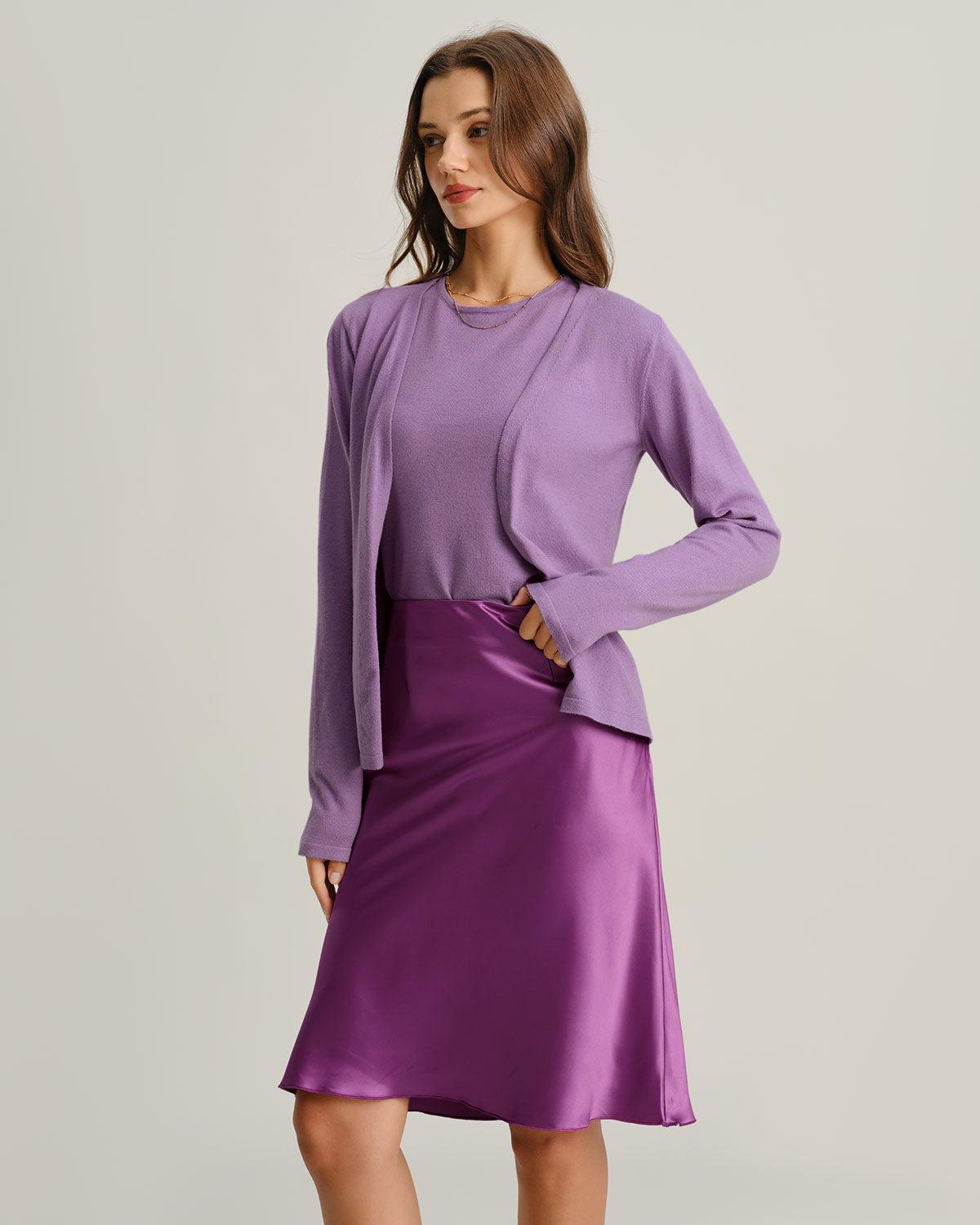 Purple Ribbed Knit Cardigan Product Image