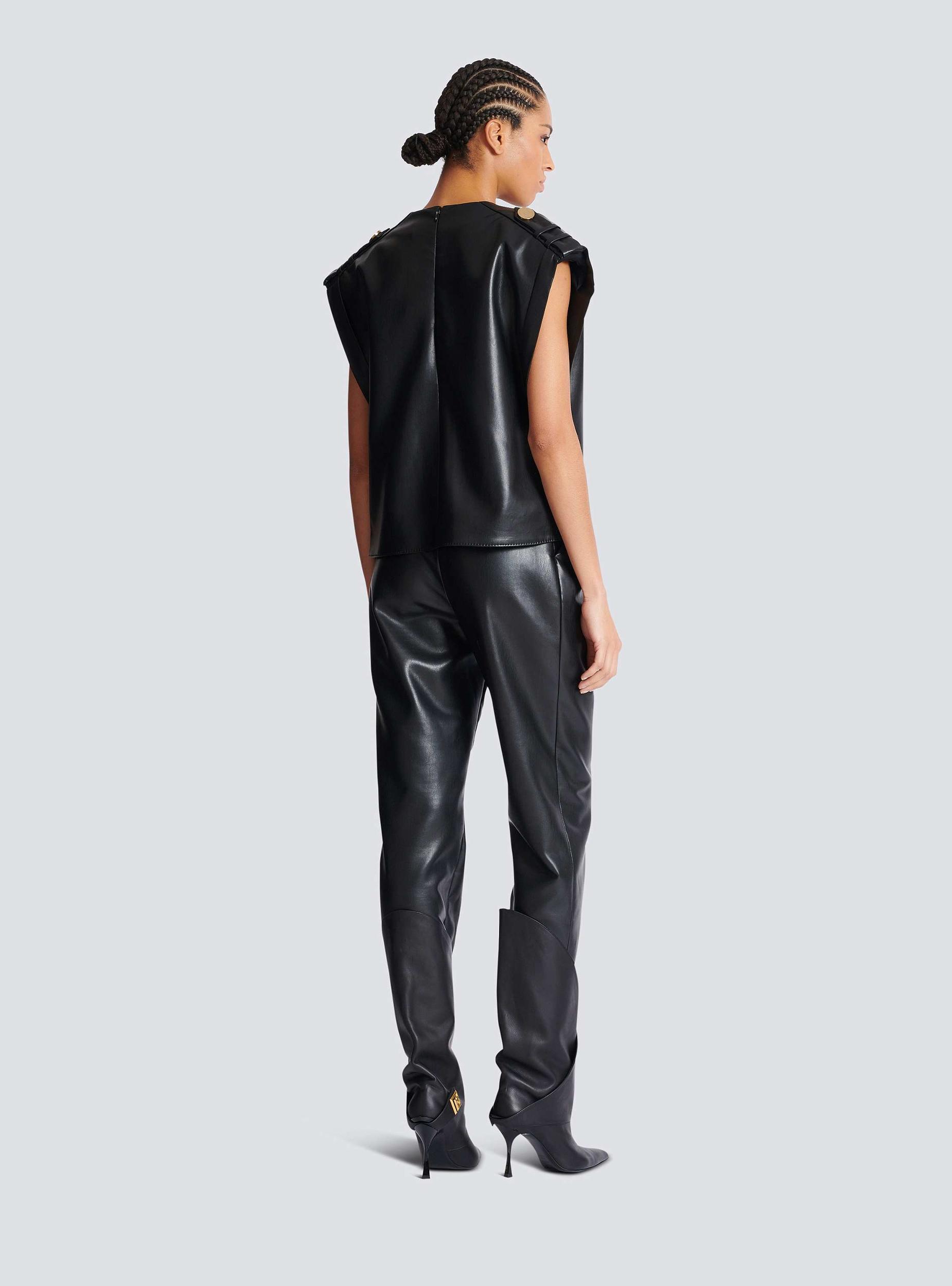 Faux leather draped top  Product Image