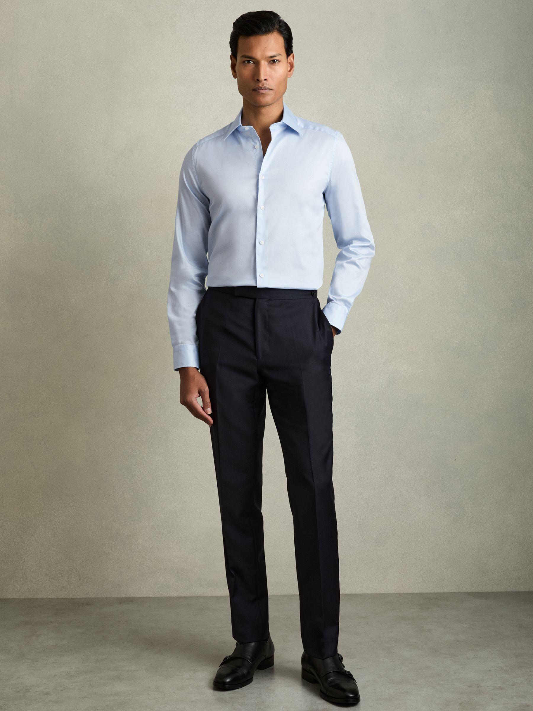 Slim Fit Cotton Blend Shirt in Blue Product Image