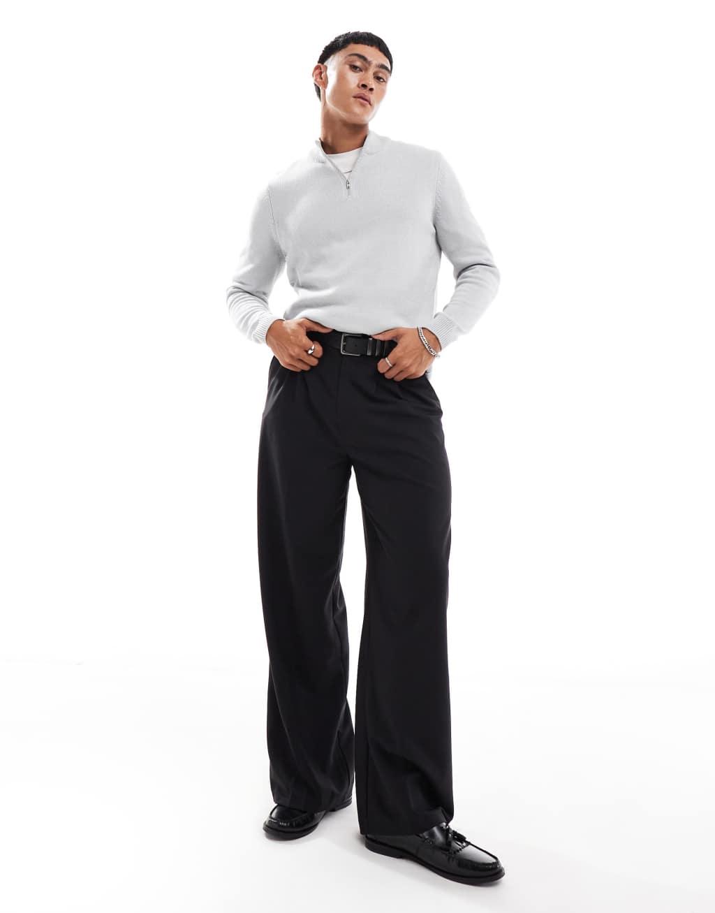 ASOS DESIGN midweight knitted quarter zip sweater in light gray Product Image