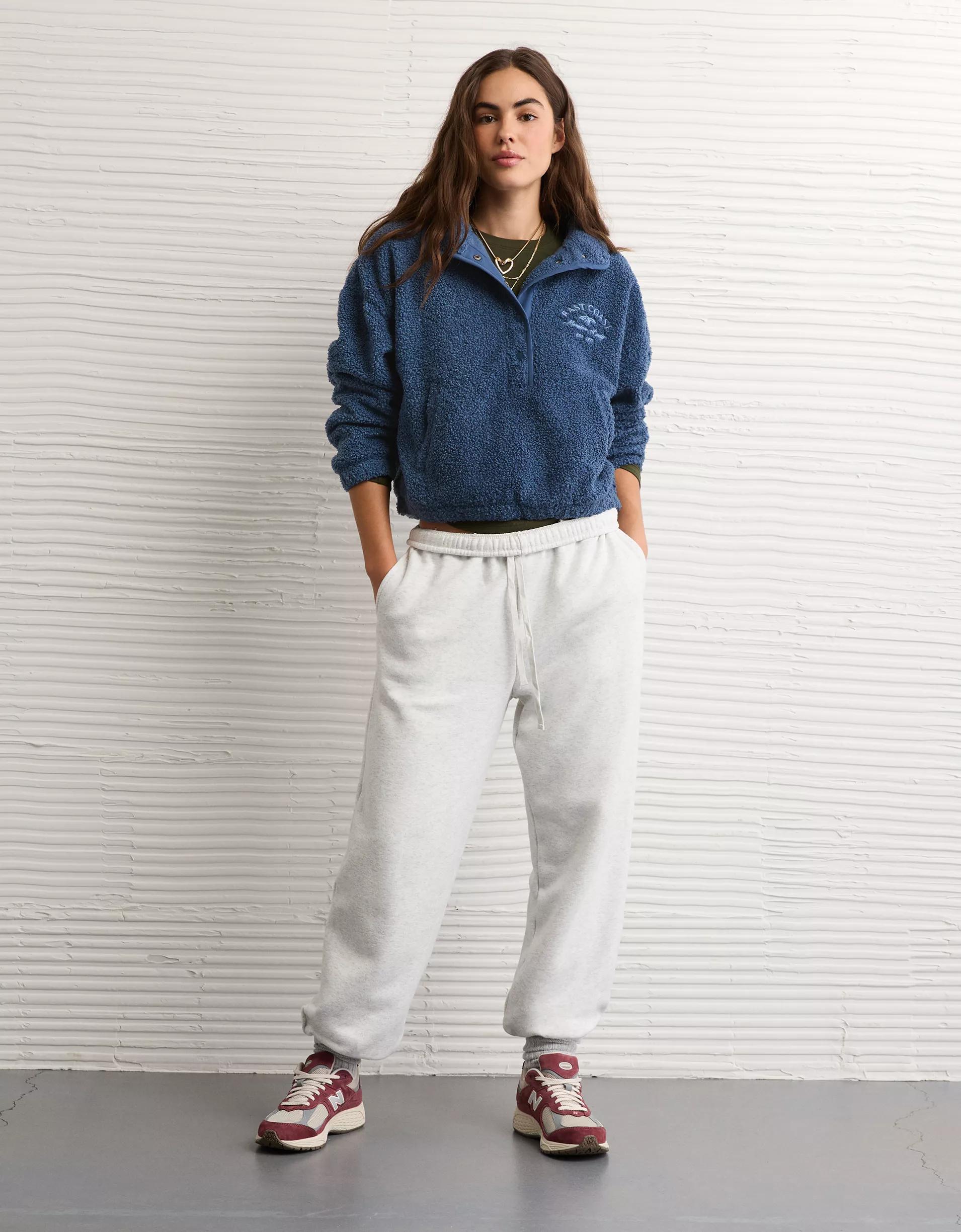 AE Sherpa Fleece Graphic Henley Sweatshirt Product Image