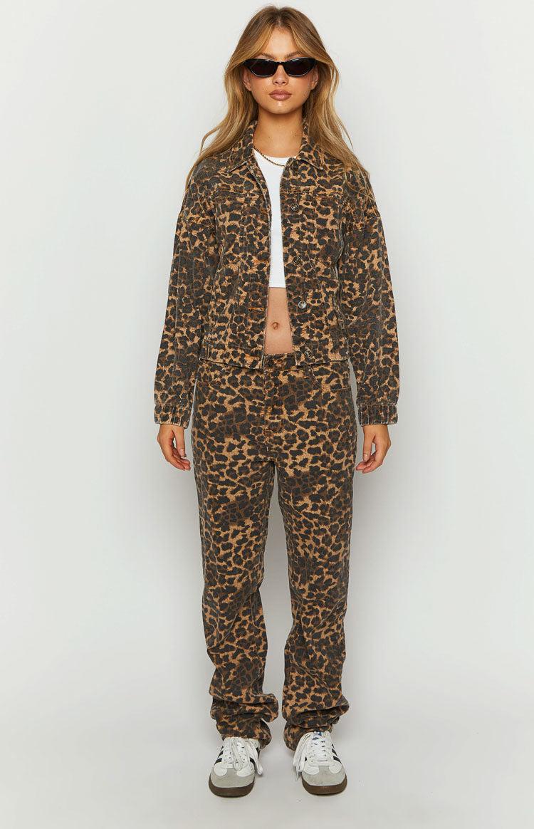 Lioness Carmela Leopard Print Straight Leg Jeans Girls Product Image