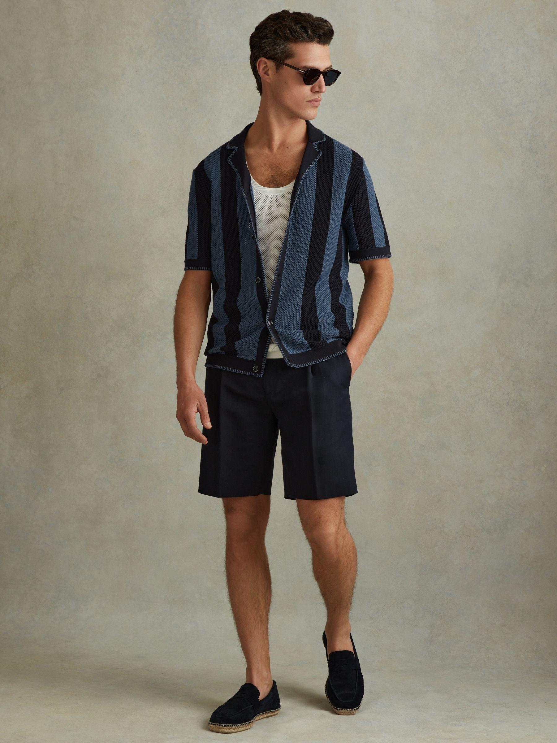 Knitted Cuban Collar Shirt in Navy/Blue Product Image