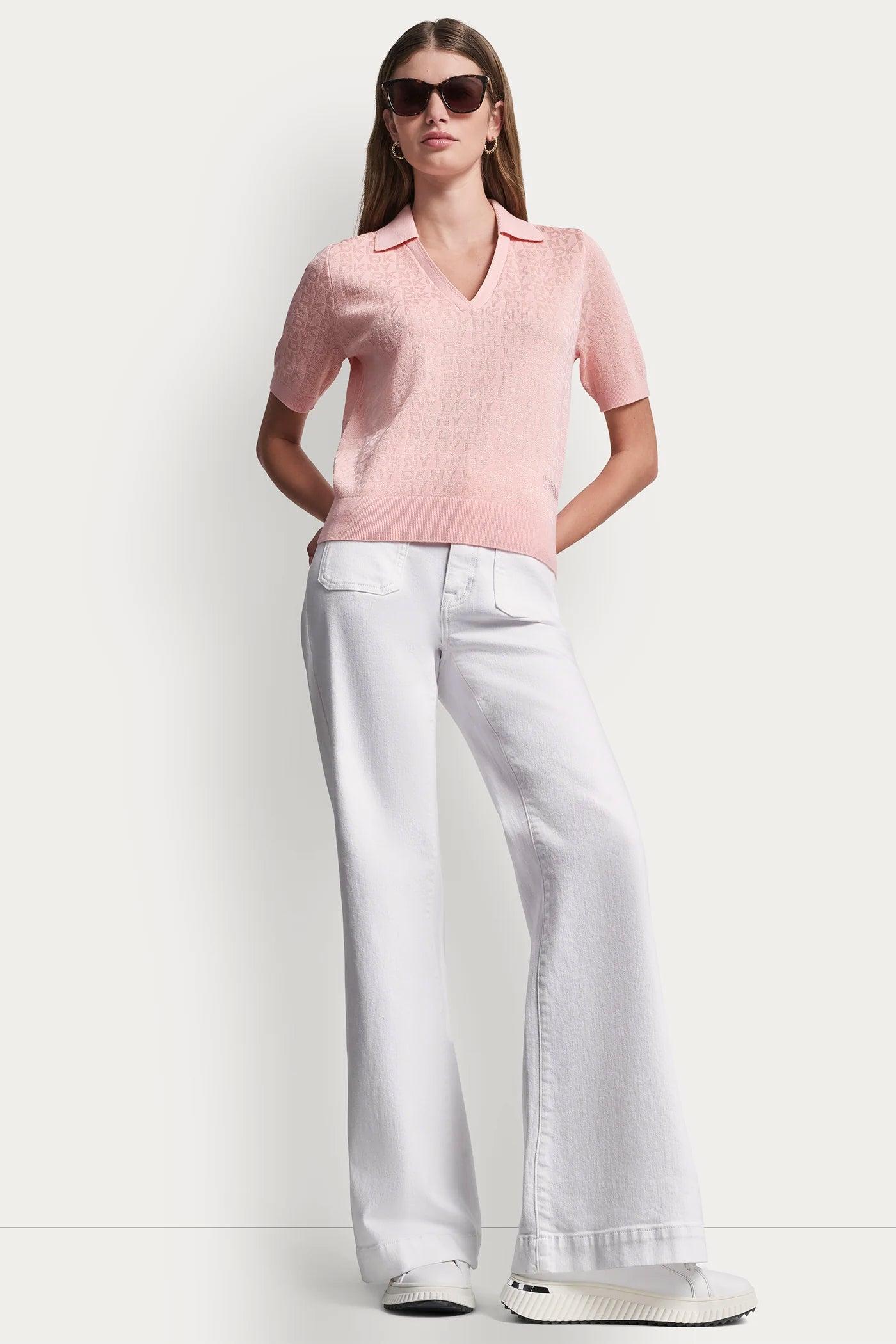POLO COLLAR SWEATER WITH RHINESTONE LOGO Product Image
