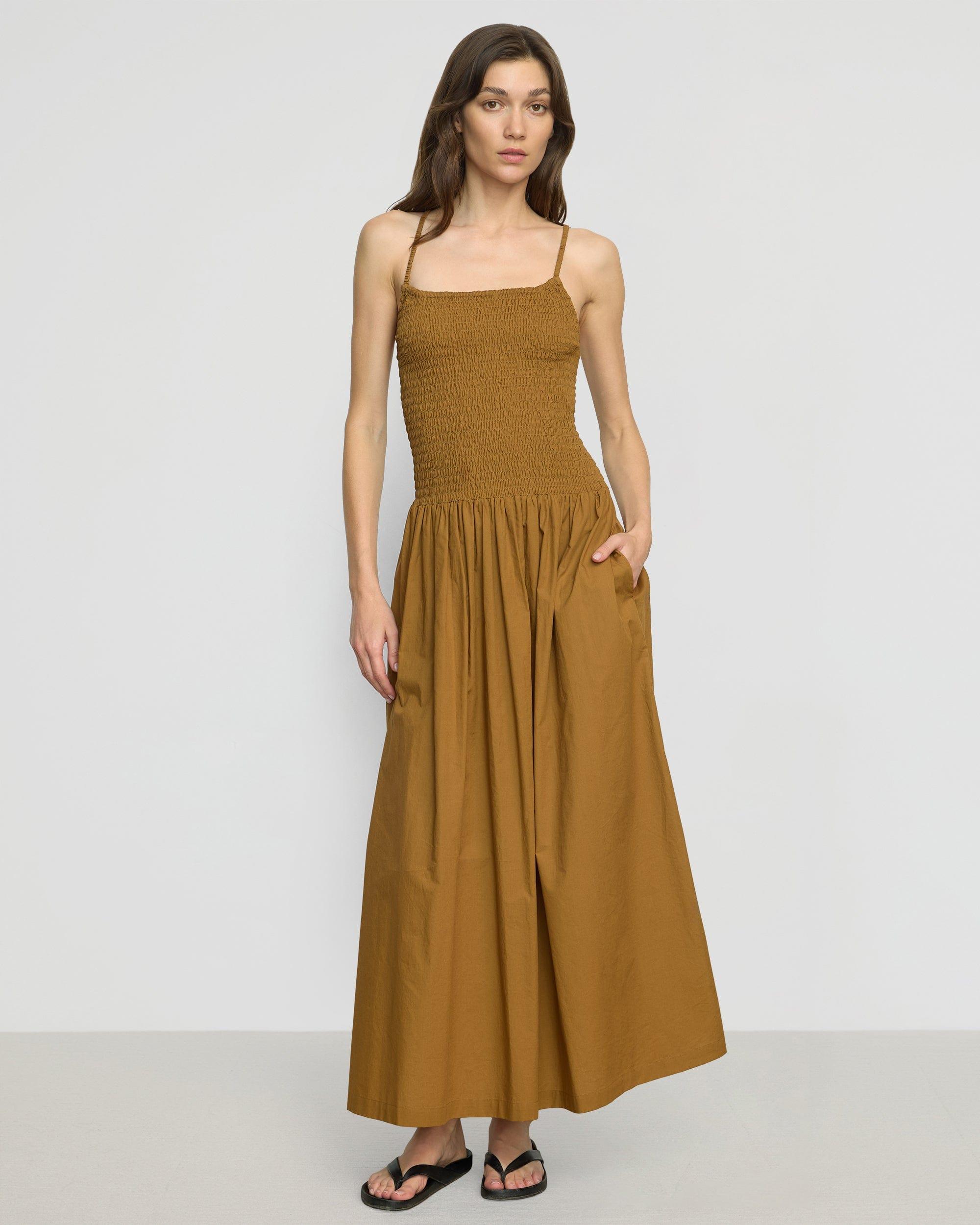 Venus Smocked Organic Cotton Midi Dress Product Image