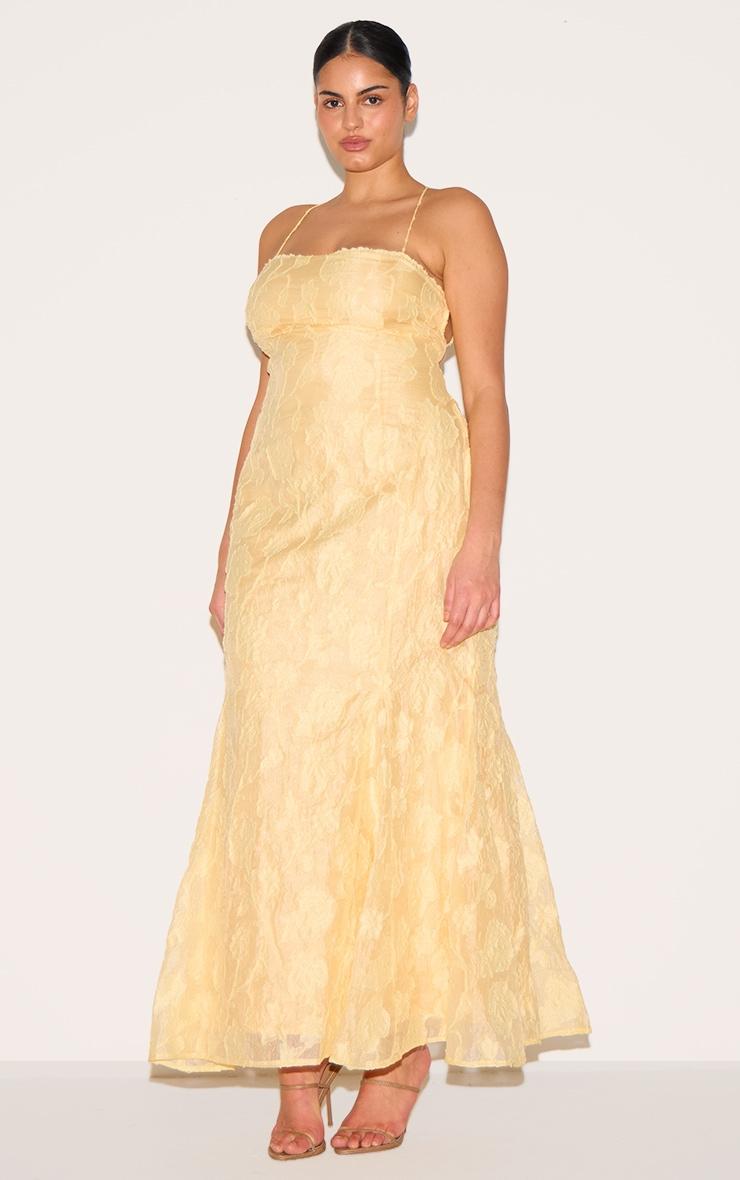 Plus Lemon Textured Lace Up Back Maxi Dress Product Image