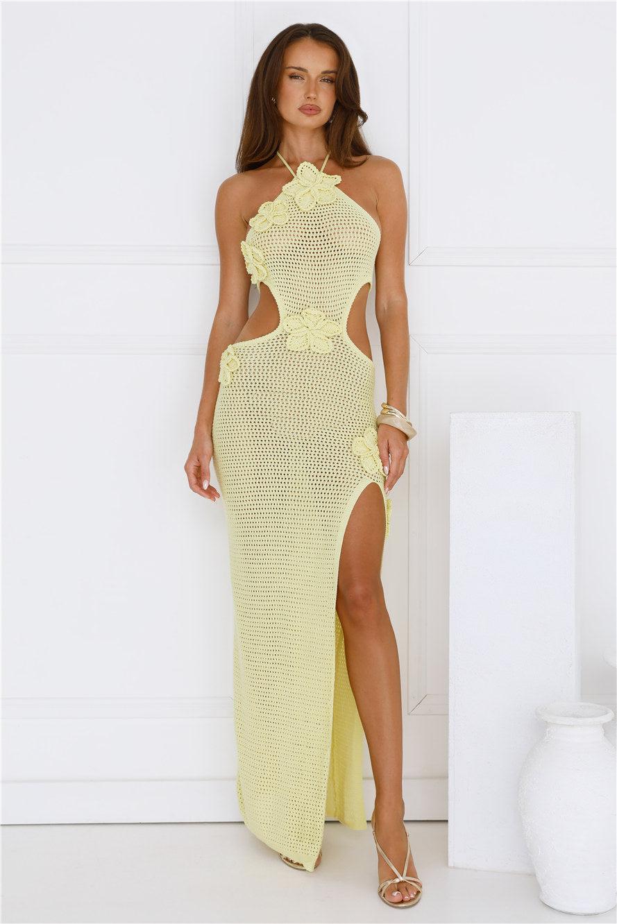Monaco Sun Knit Halter Maxi Dress Yellow Product Image