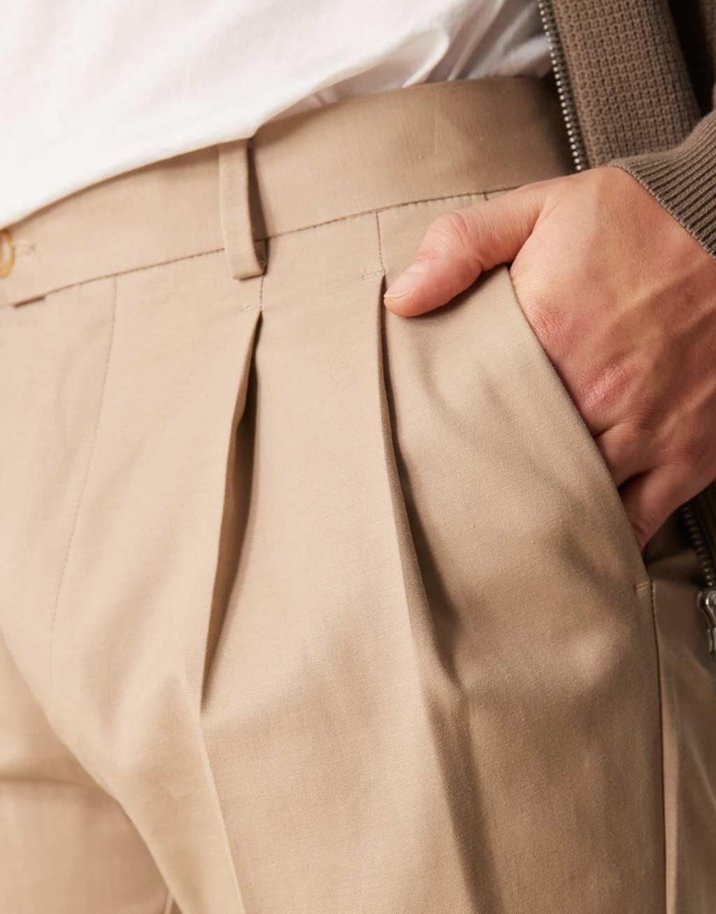 ASOS DESIGN smart slim fit cotton pants in tan Product Image