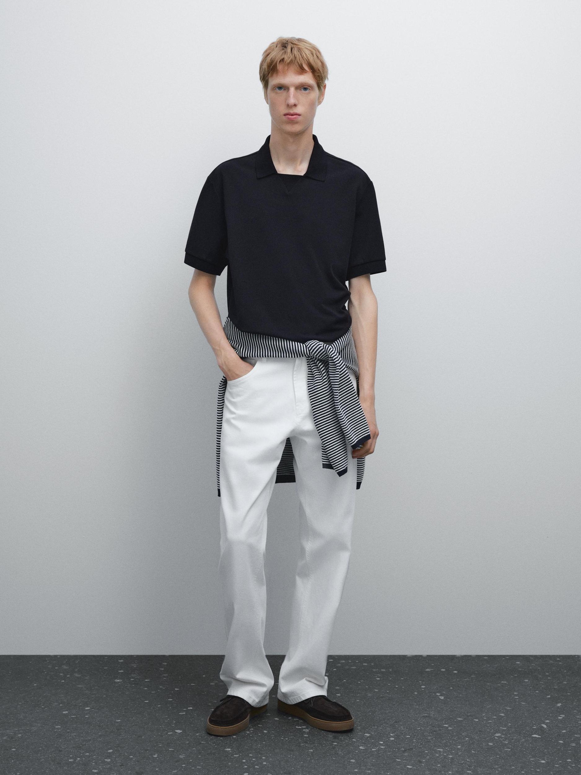 Short sleeve micro-textured polo shirt Product Image