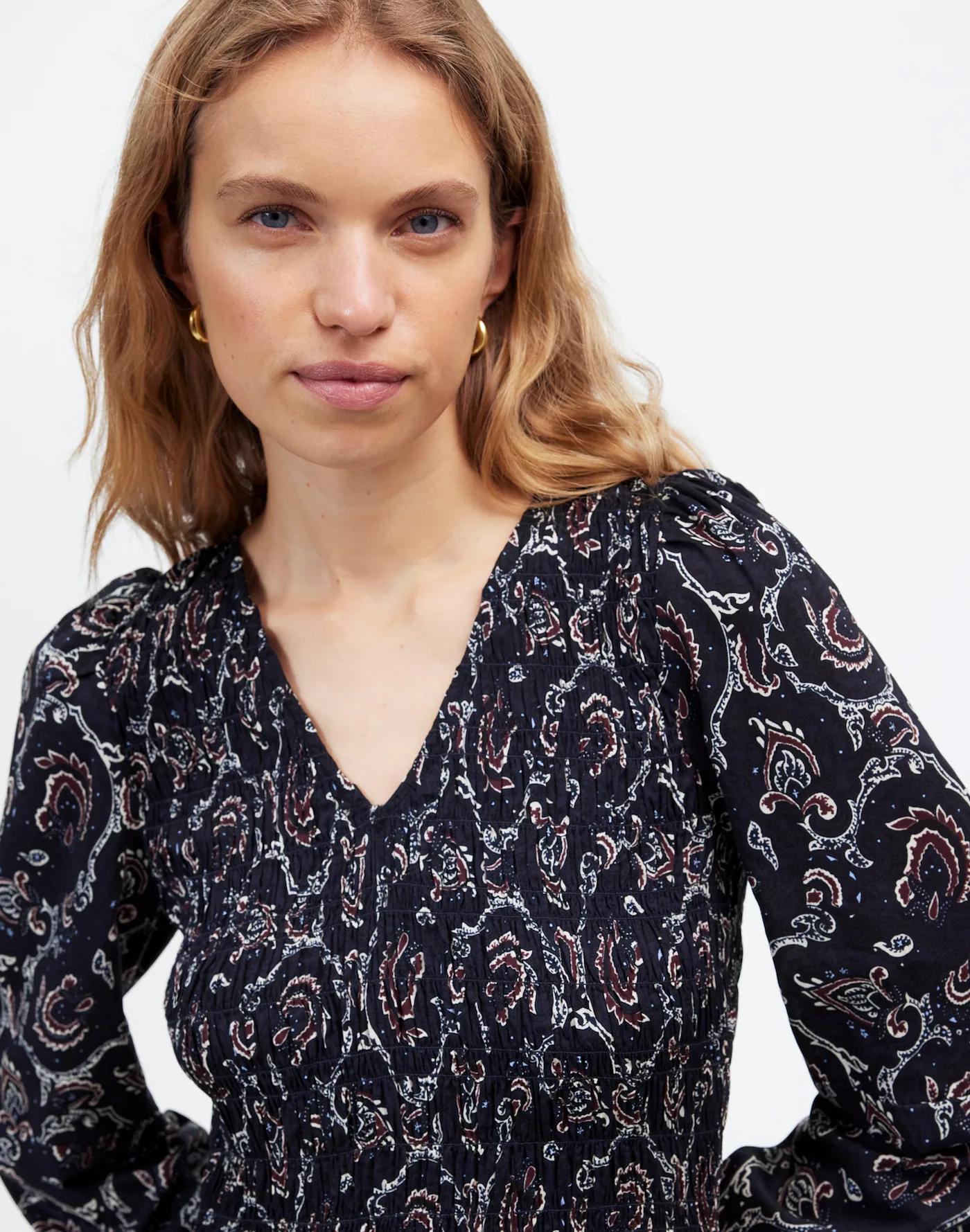 Smocked V-Neck Midi Dress in Paisley Product Image