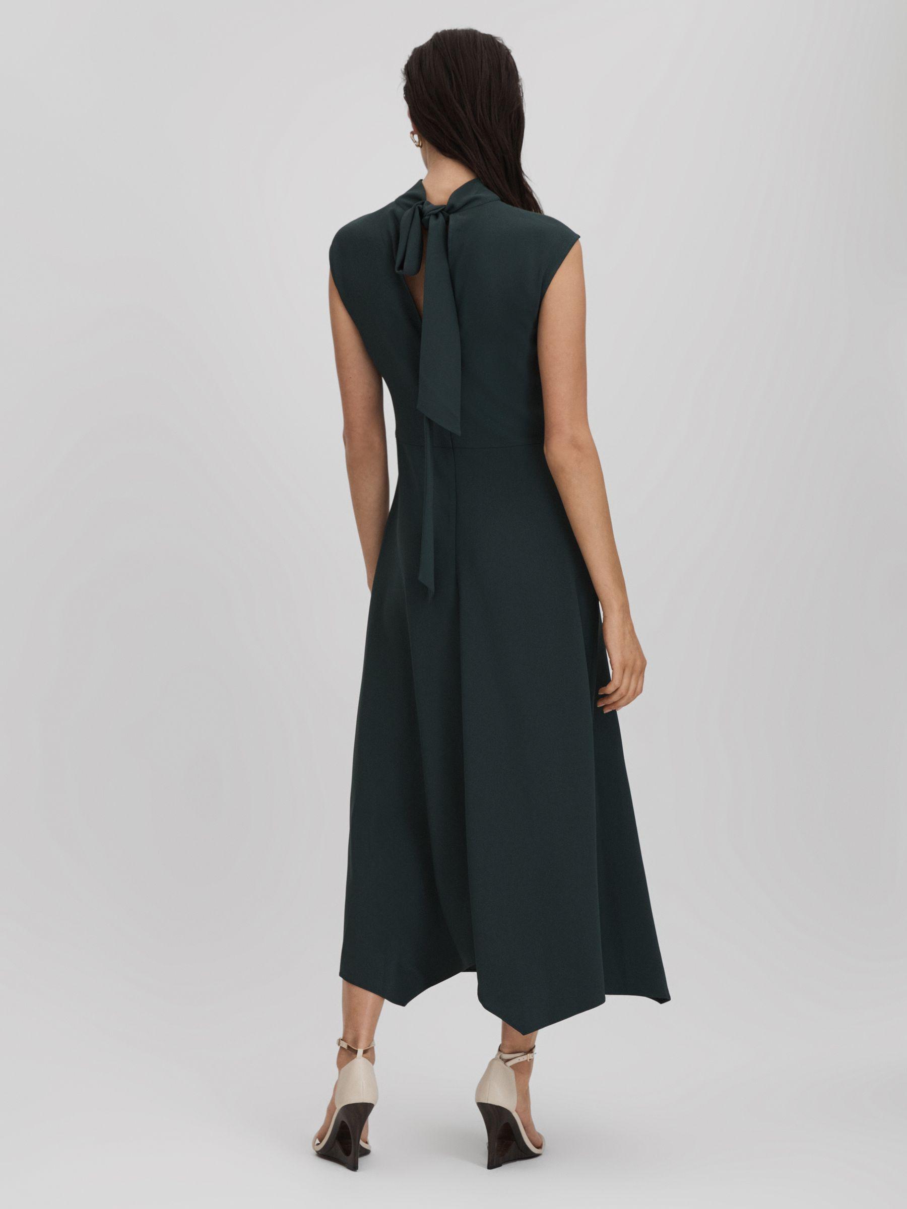 Fitted Asymmetric Midi Dress in Dark Green Product Image