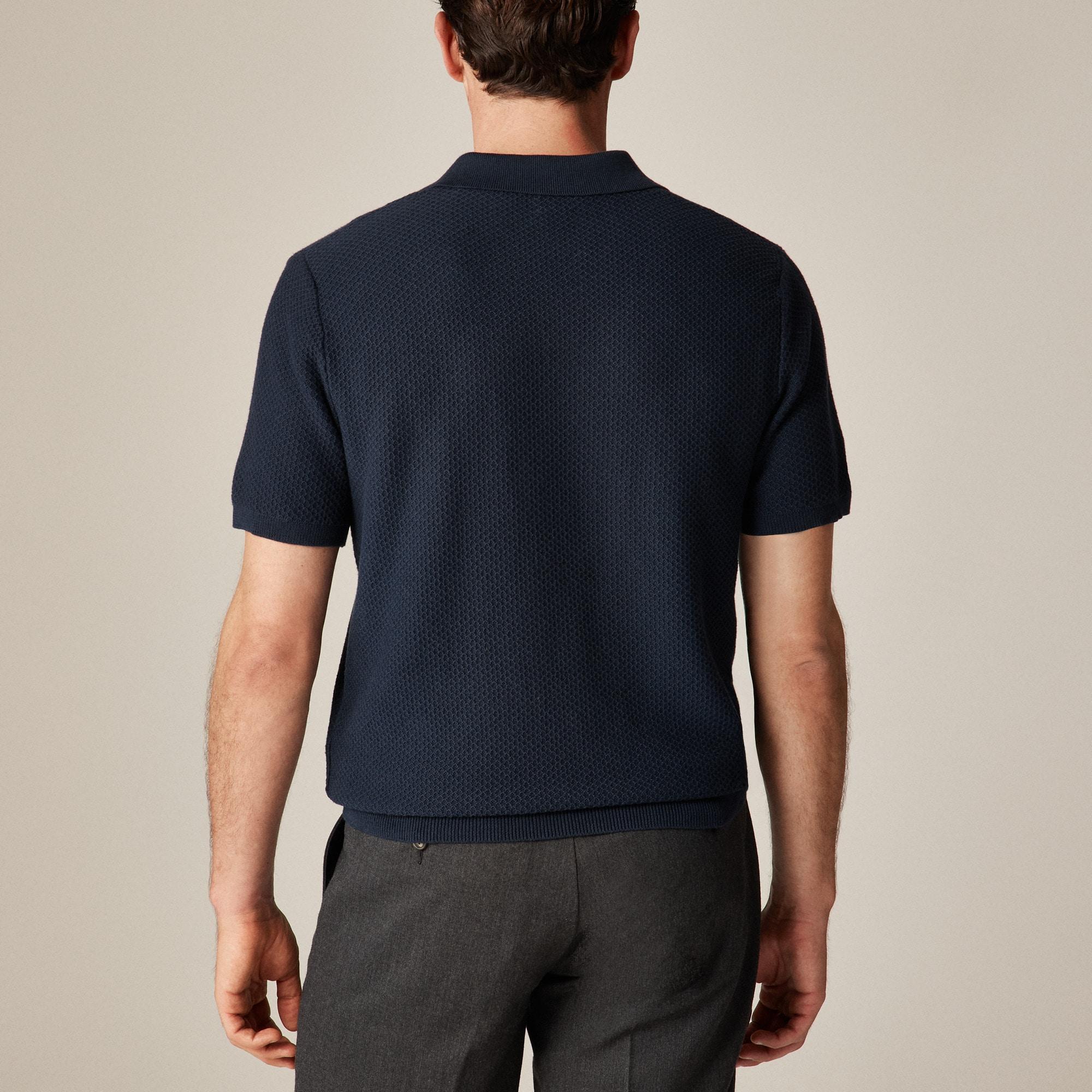 Short-sleeve textured-stitch cotton johnny-collar sweater-polo Product Image
