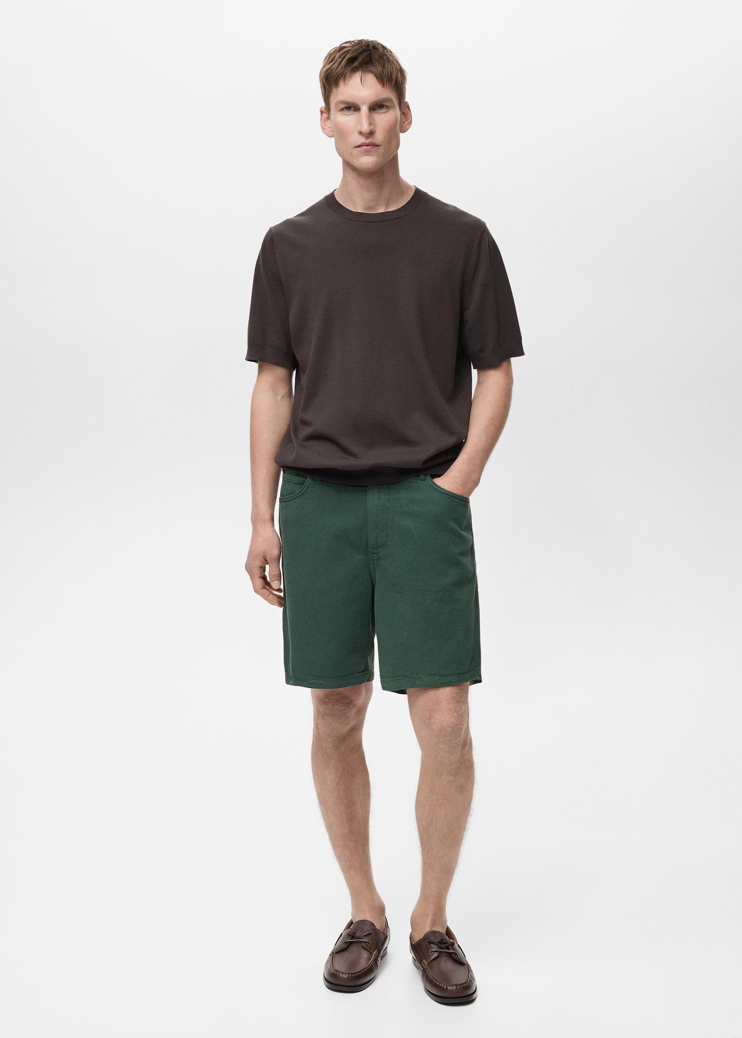 Denim bermuda shorts with drawstring - Men | MANGO USA Product Image