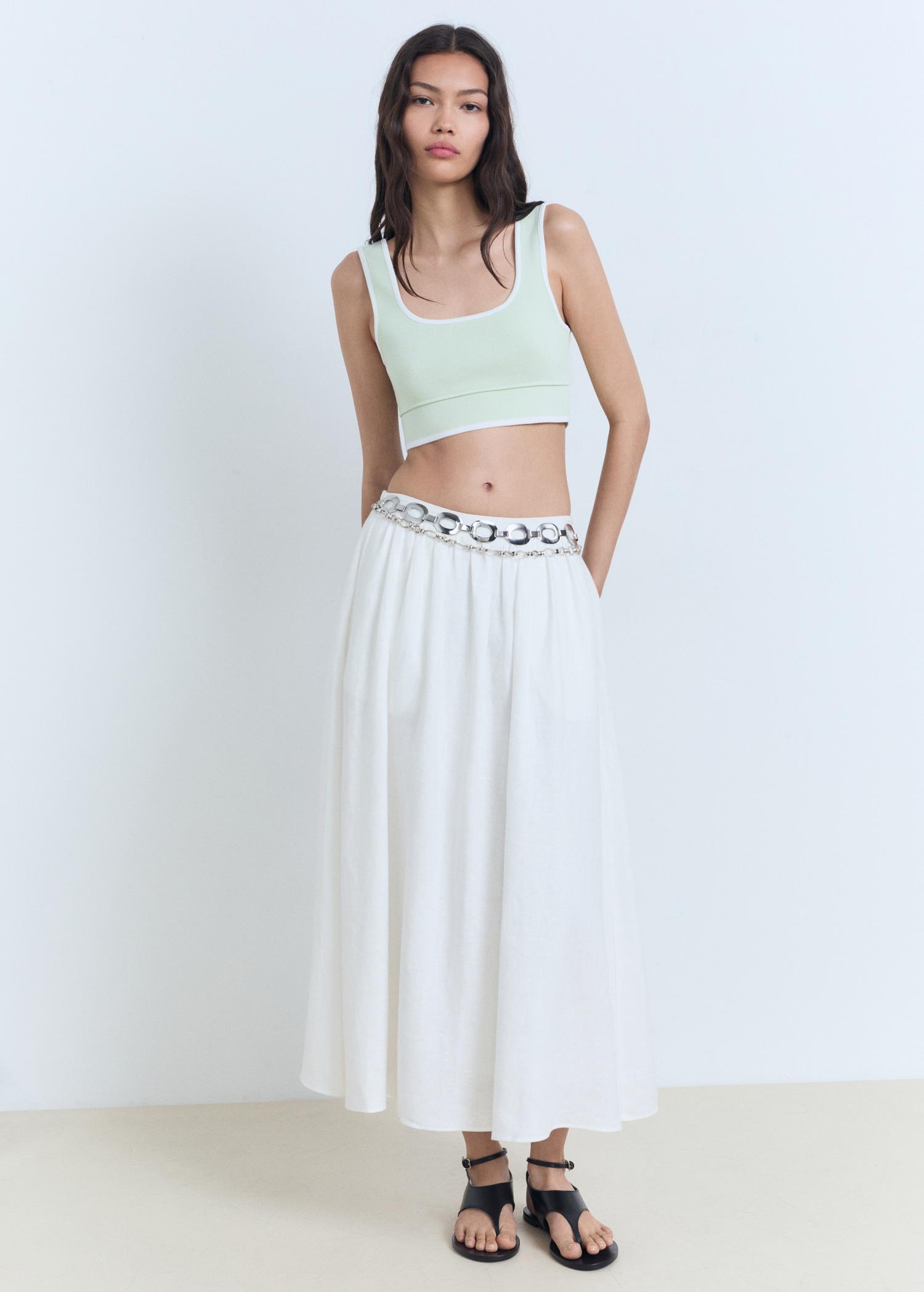 Knitted top with contrasting trim - Women | MANGO USA Product Image