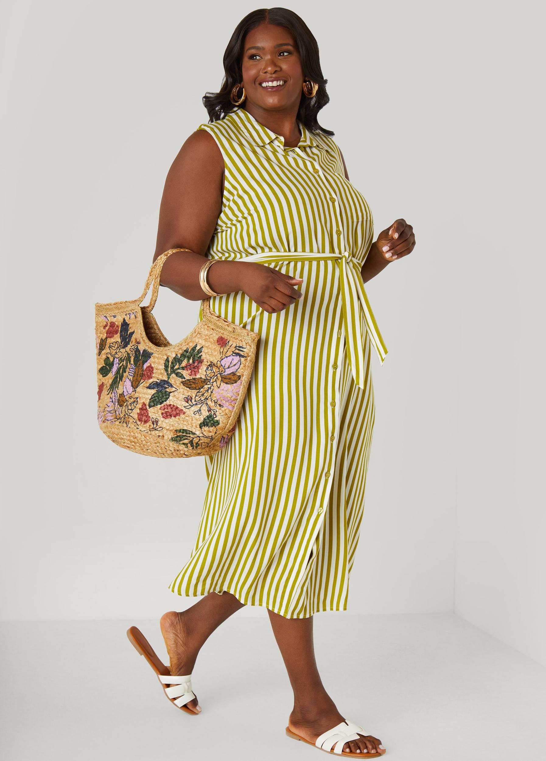 Striped Button Front Shirtdress Product Image