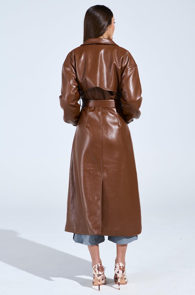 BUTTER LUXE FAUX LEATHER TRENCH IN BROWN Product Image