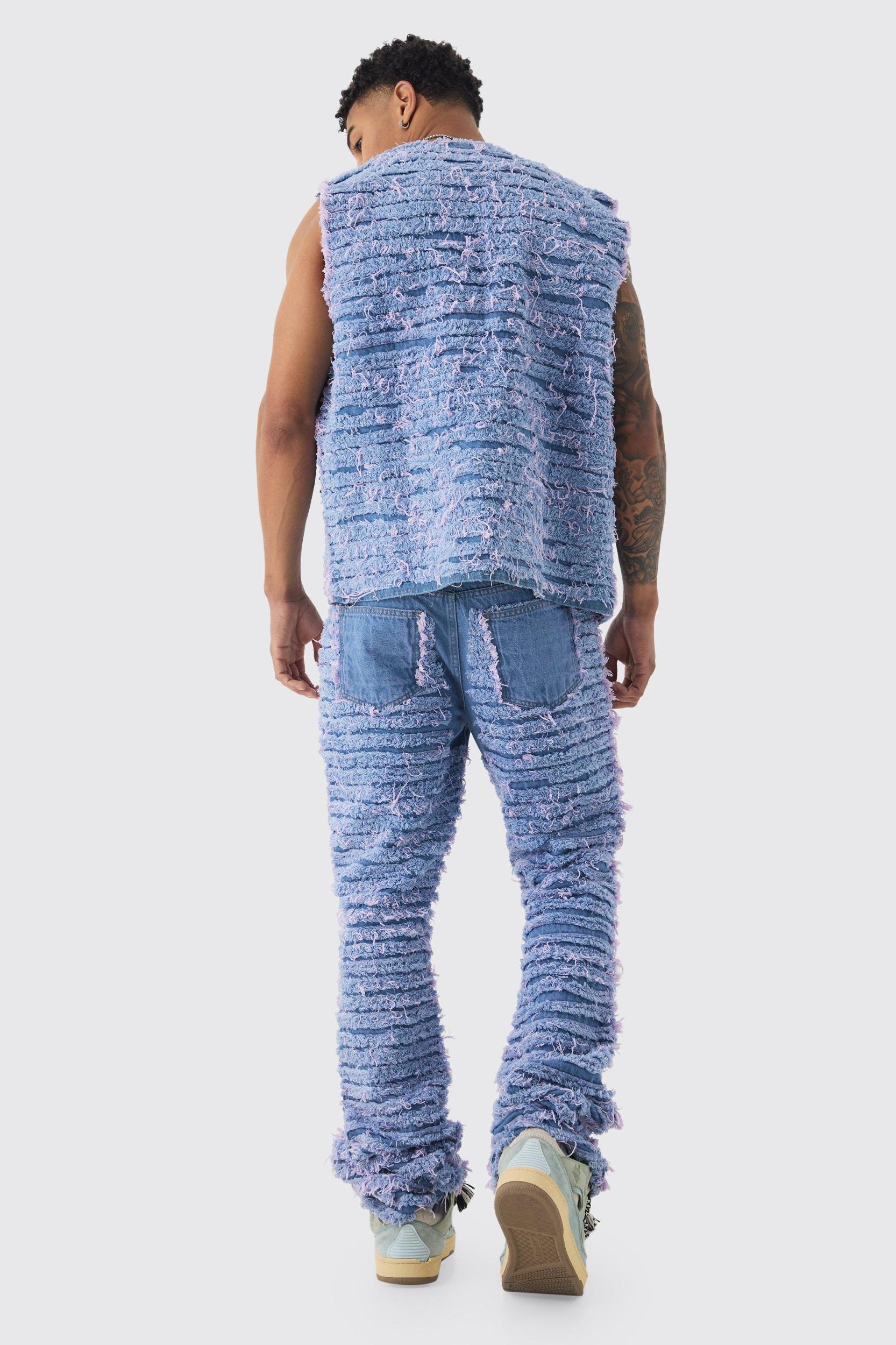 Slim Rigid Flare All Over Distressed Jeans In Lilac | boohooMAN USA Product Image