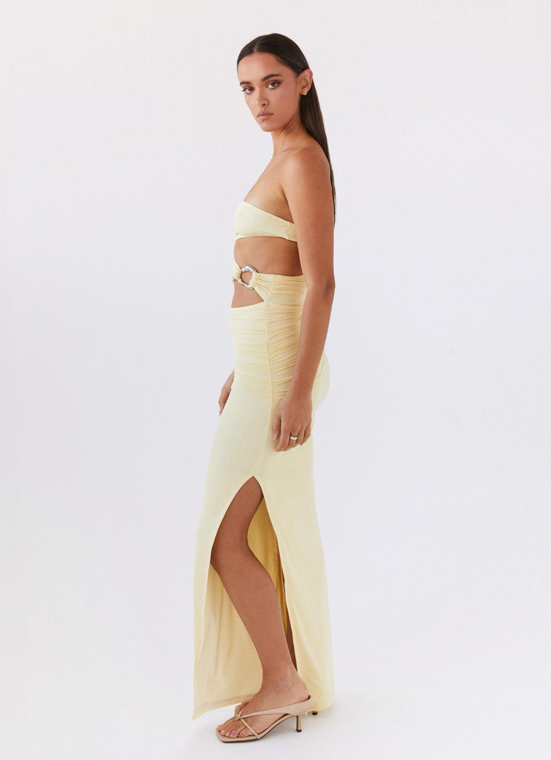 Into Pieces Mesh Maxi Dress - Lemon Product Image