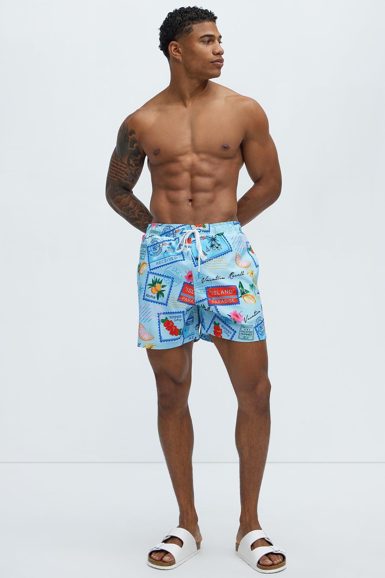 Island Paradise Postcard Swim Mid Trunk - Blue/combo Product Image