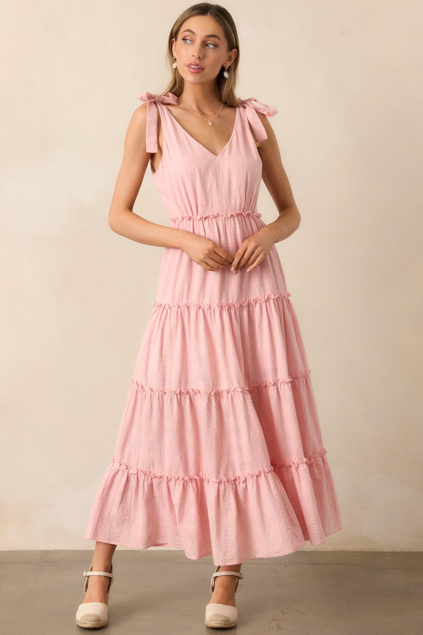 Half Past Sunset Rose Pink Cotton Tiered Maxi Dress Product Image
