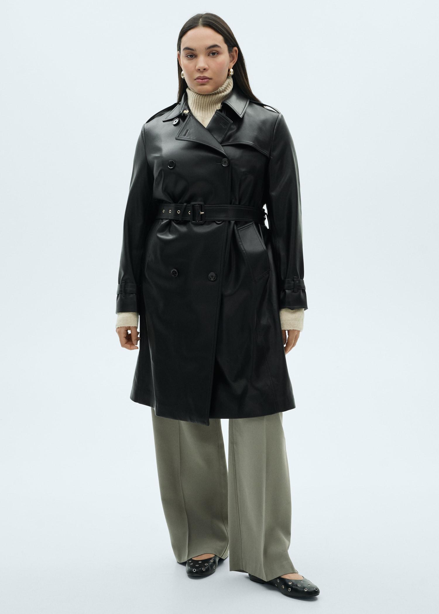 Leather-effect trench coat - Women | MANGO USA Product Image