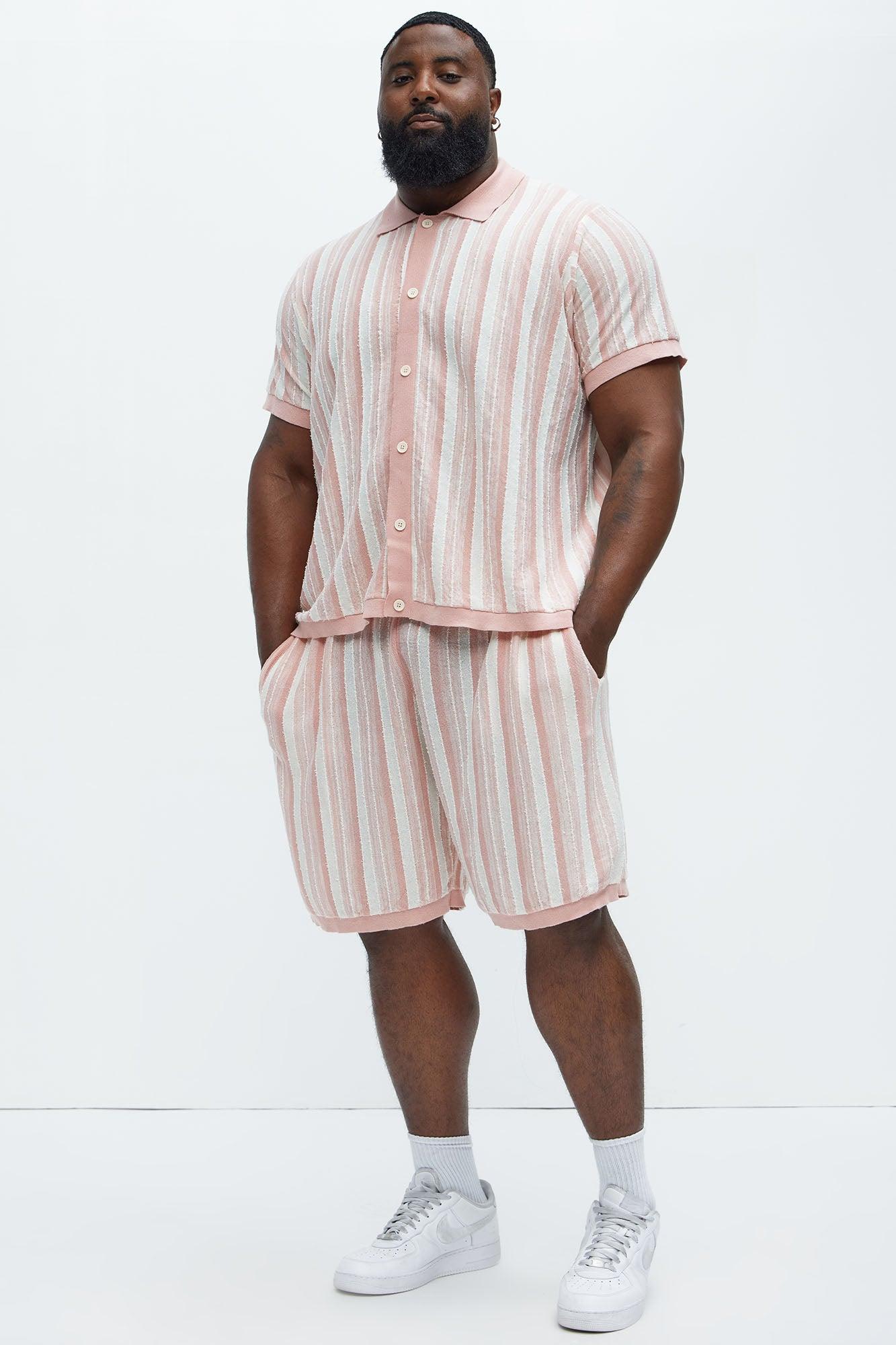 Textured Stripes Knitted Shorts - Mauve/combo Product Image