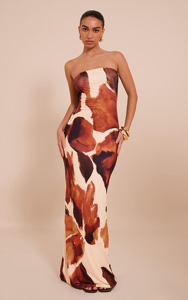Rust Floral Printed Bandeau Maxi Dress Product Image