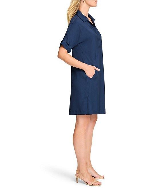 NIC + ZOE Polished Devon Woven Collar V-Neck Short Sleeve Dress Product Image