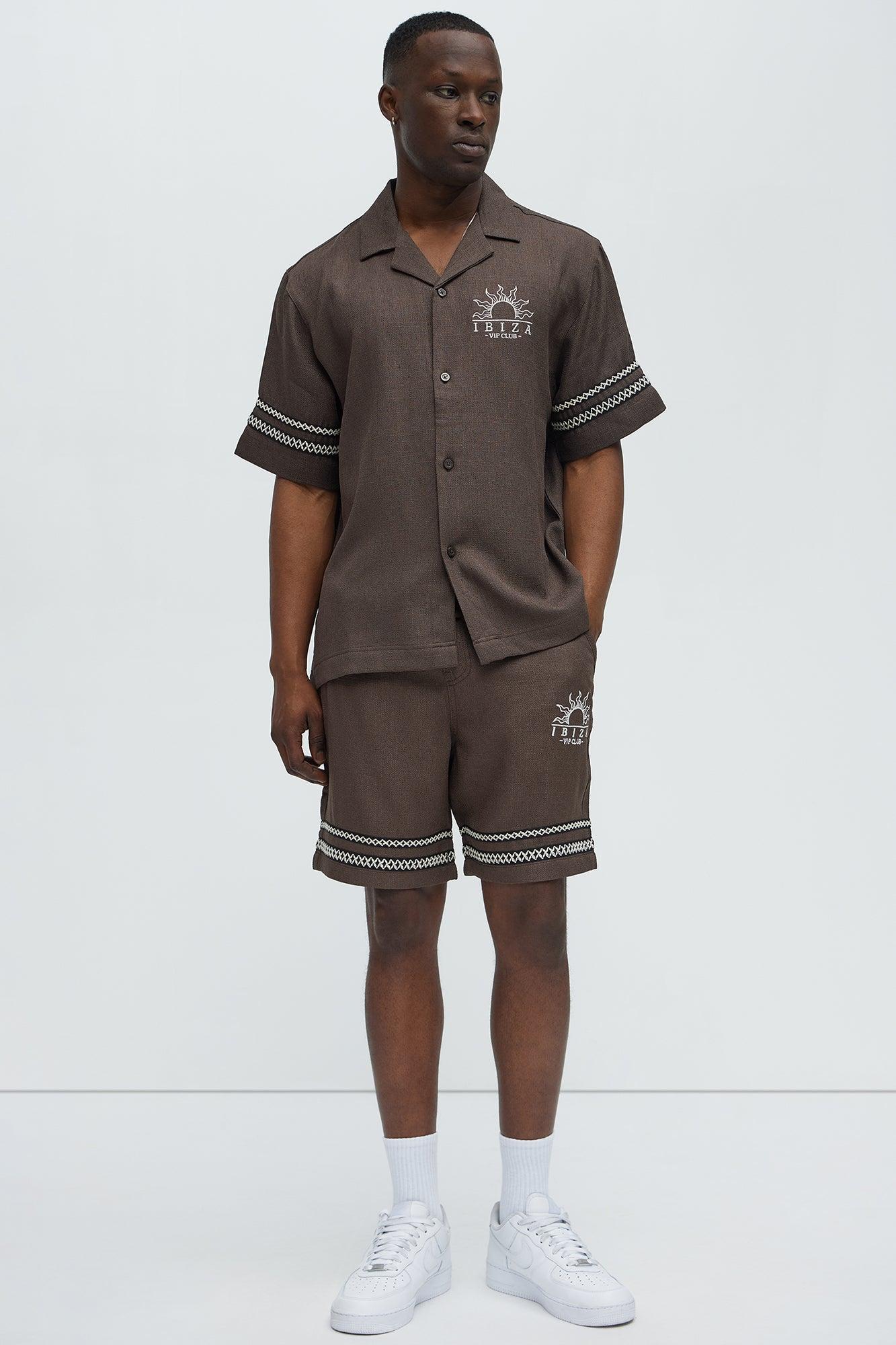 Ibiza VIP Club Linen Like Relaxed Shorts - Chocolate Product Image