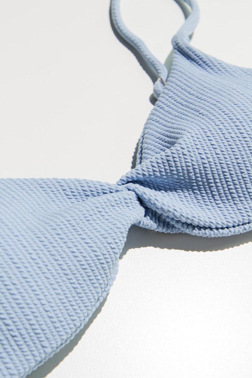 Sky Blue Twist Front Ribbed Bikini Top Product Image