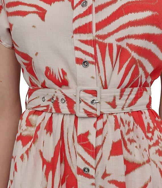 DKNY by Donna Karan Short Sleeve Faux Linen Button Front Shirt Dress Product Image