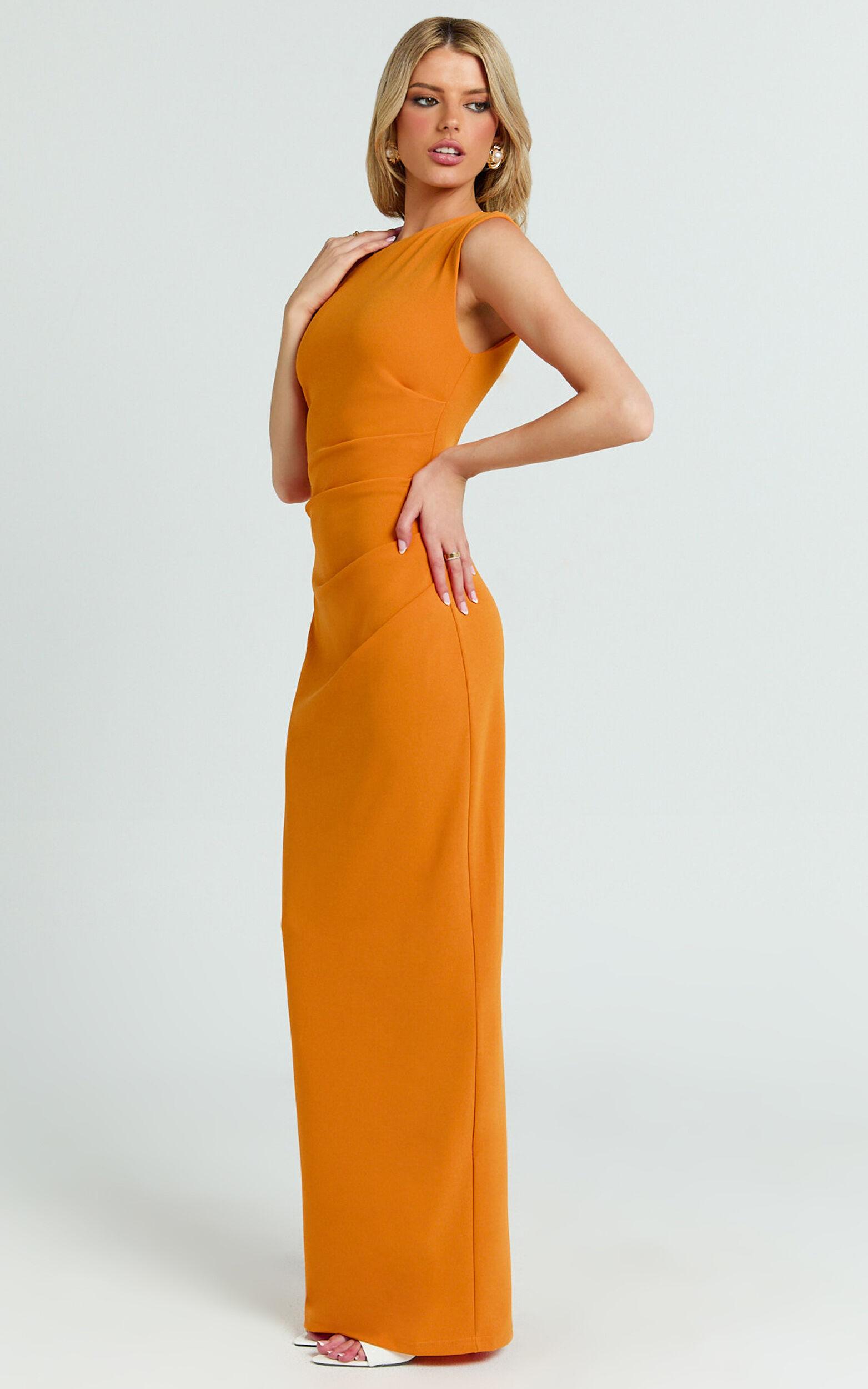 Genie Maxi Dress - Off The Shoulder Dress in Orange Product Image