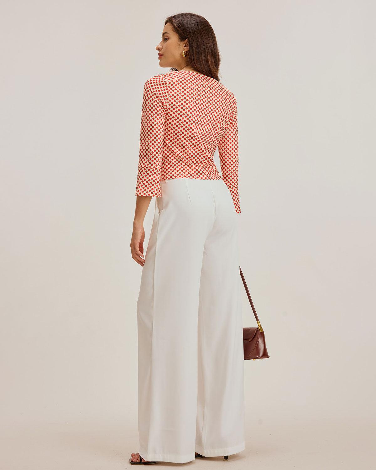 Red Polka Dot U-Neck Bell Sleeve Tee Product Image