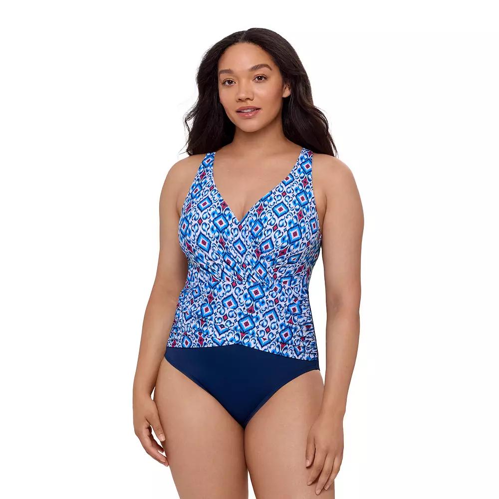 Women's Bal Harbour Surplice Criss-Cross One-Piece Swimsuit, Size: 12, Blue Ikat Product Image