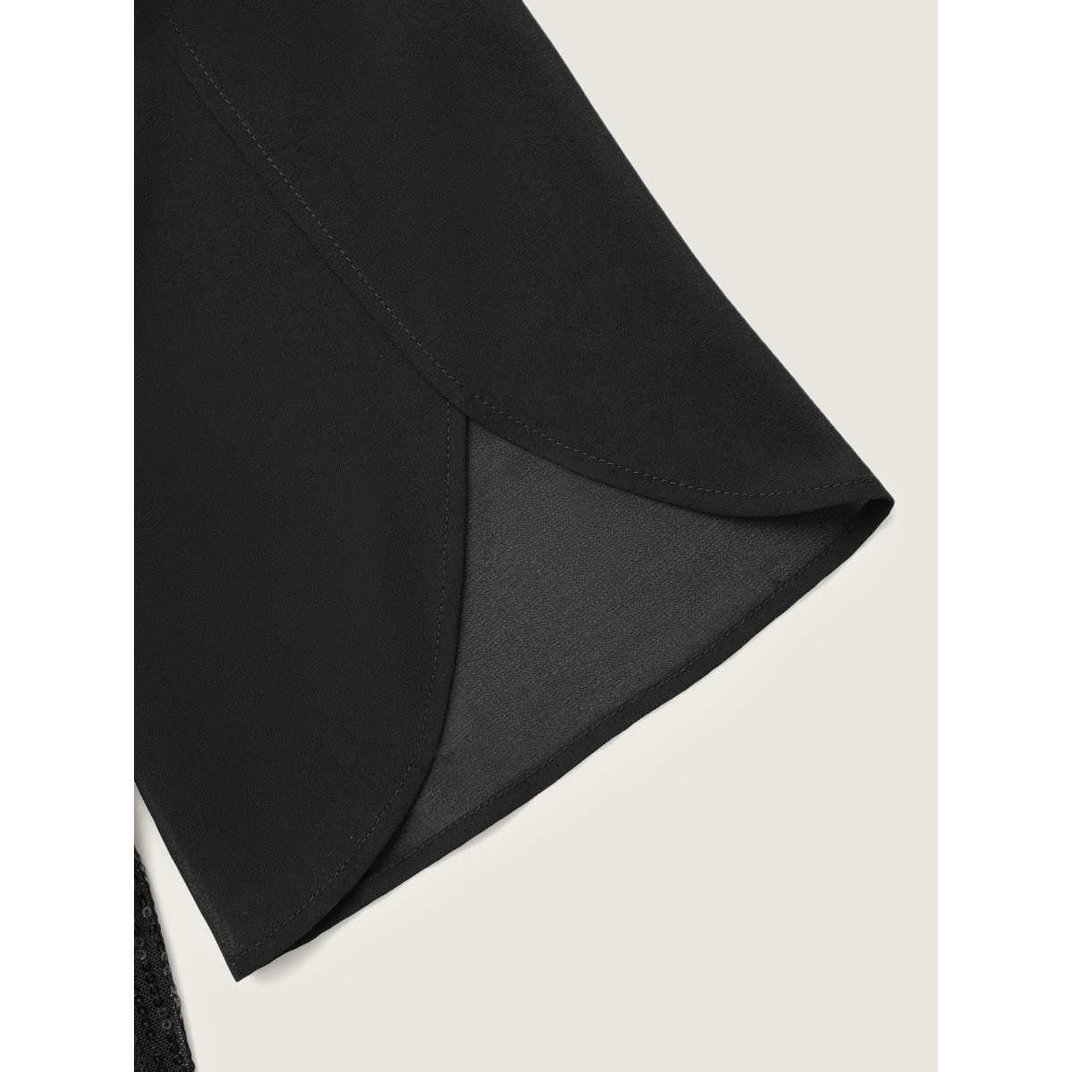 Plus Size Sequin Mesh Patchwork Petal Sleeve Dress Pureblack Women Party&Cocktail Overlapping Party Curvy Bloomchic 18-20/2X Product Image