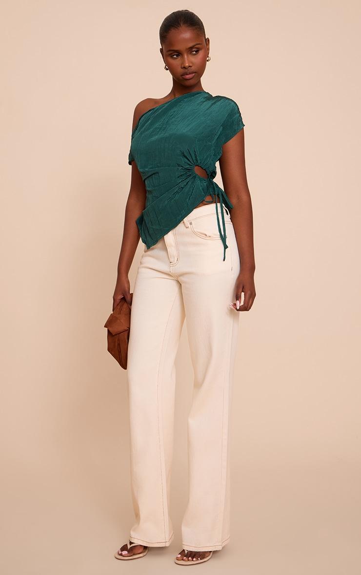 Teal Crinkle Matte Satin Cut Out Long Top Product Image