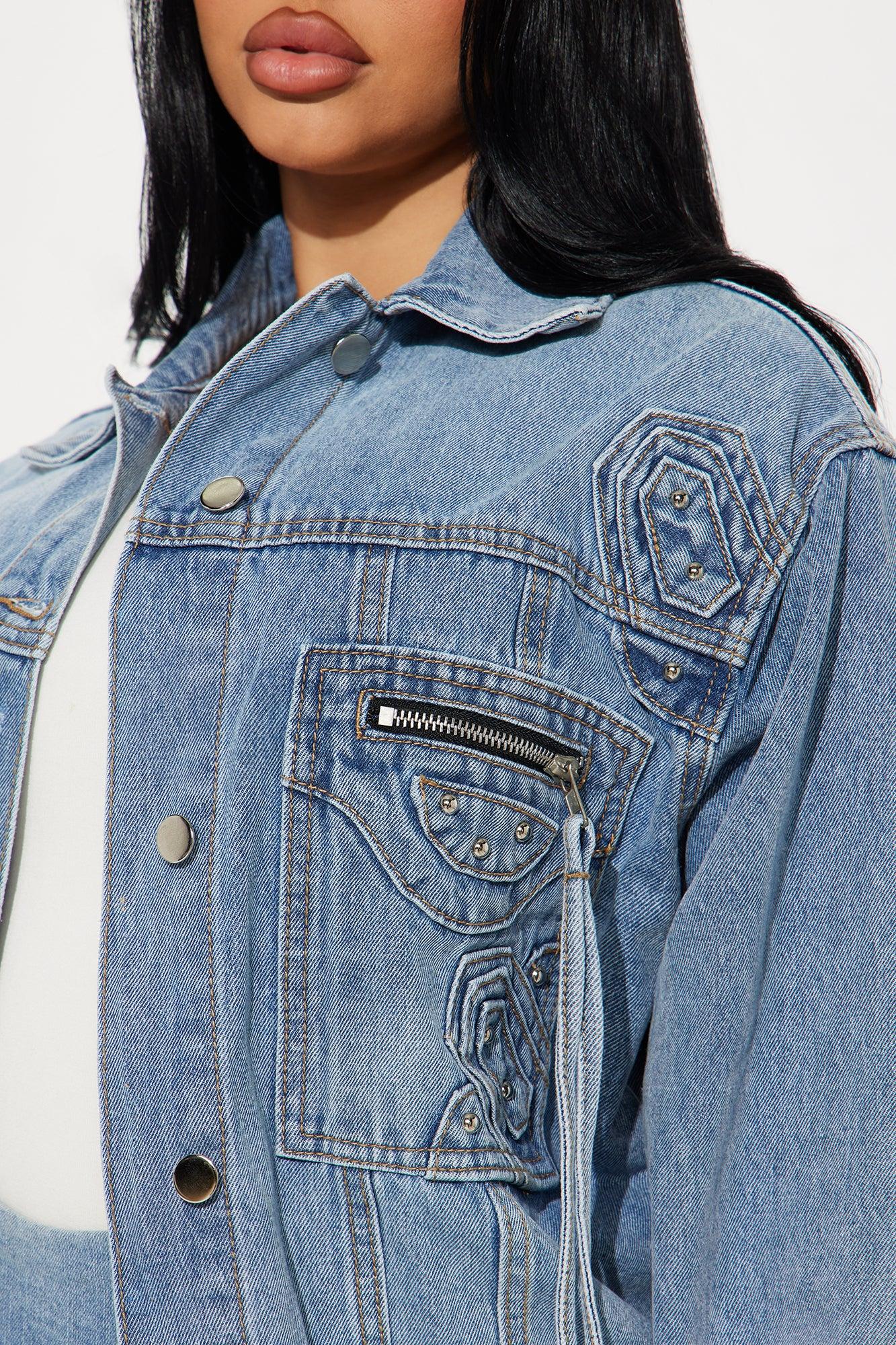 Big Impact Studded Denim Jacket - Light Wash Product Image