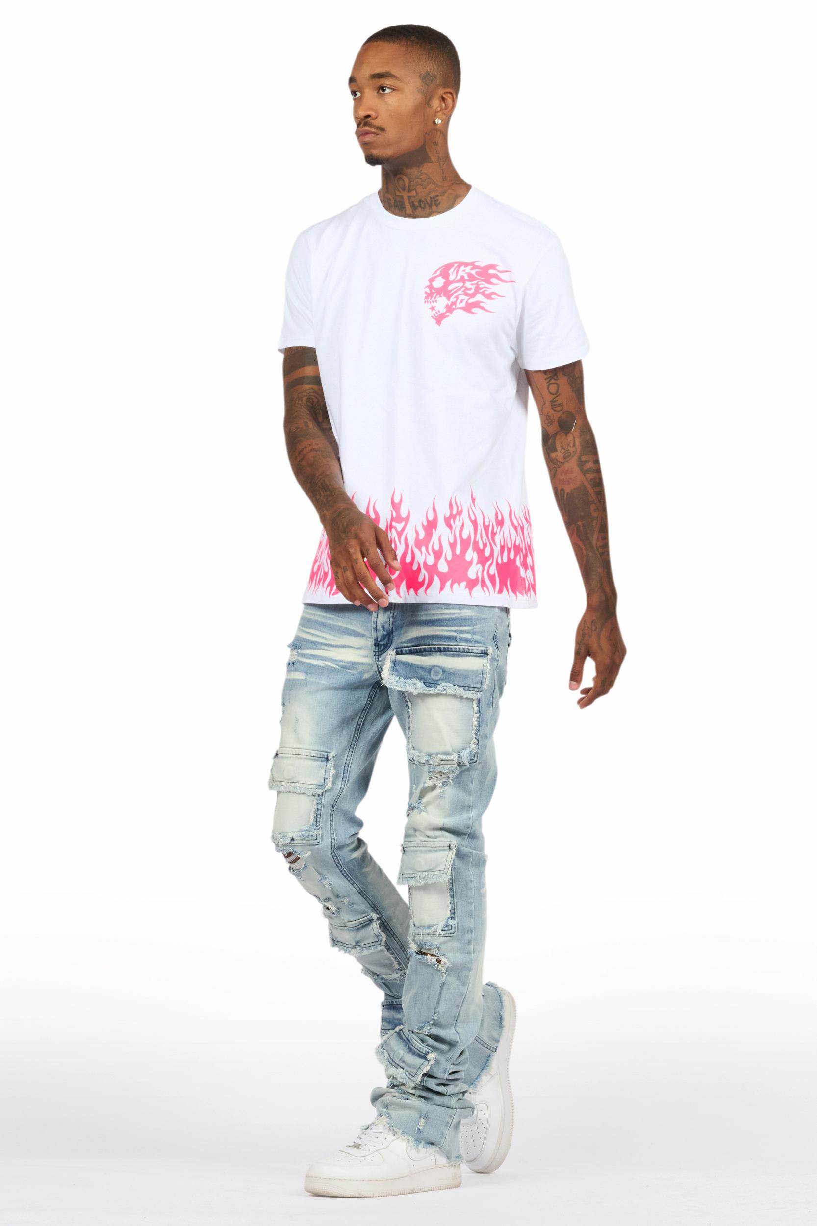 Bubble White/Pink T-Shirt/Super Stacked Flare Jean Bundle Male Product Image