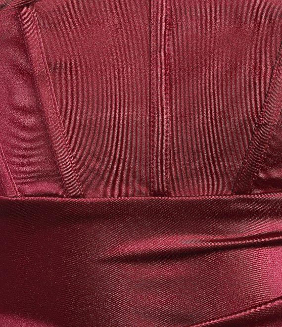 Honey and Rosie Sateen Deep V-Neck Corset Inspired Front Slit Lace Up Tie Back Dress Product Image